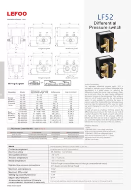 Interruptor de pressão diferencial de água ajustável LF52