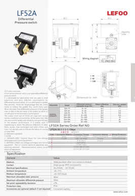 Interruptor de pressão diferencial de água ajustável LF52A