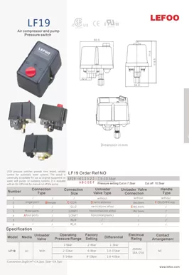 Compressor de ar e interruptor de pressão da bomba LF19