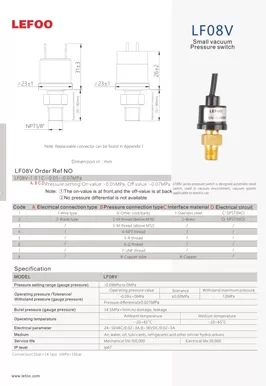 Compacto Interruptor de Pressão de Vácuo LF08V