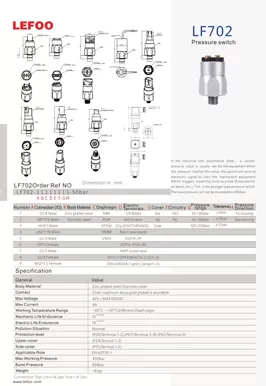 Interruptor de pressão do diafragma LF702