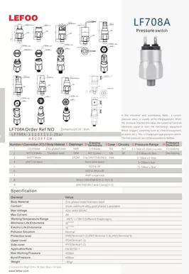 Interruptor de pressão do diafragma LF708A
