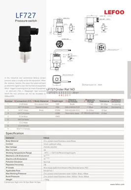 Interruptor de pressão do diafragma LF727