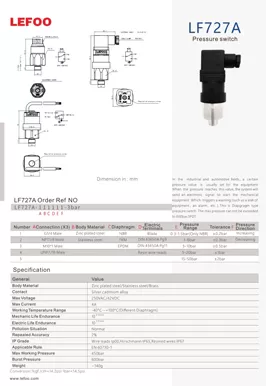 Interruptor de pressão do diafragma LF727A