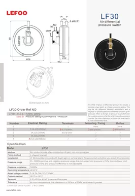 Interruptor de pressão de ar diferencial LF30