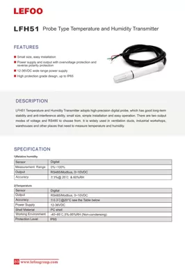 LEFOO LFH51 Tipo de Sonda Transmissor de Temperatura e Humidade