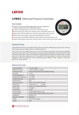 LEFOO LFM33 Transmissor de Pressão Diferencial