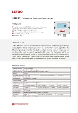 LEFOO LFM52 Transmissor de Pressão Diferencial de Ar