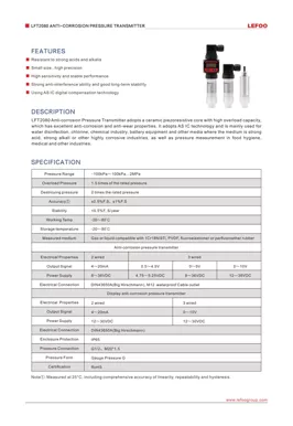 LEFOO LFT2080 Transmissor de Pressão Anti-corrosão