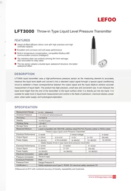 Transmissor de Nível Submersível LEFOO LFT3000