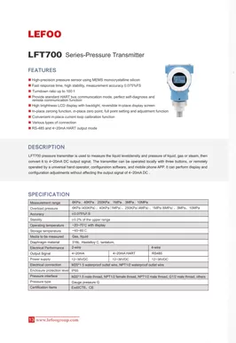 Transmissor de pressão inteligente da série LEFOO LFT700