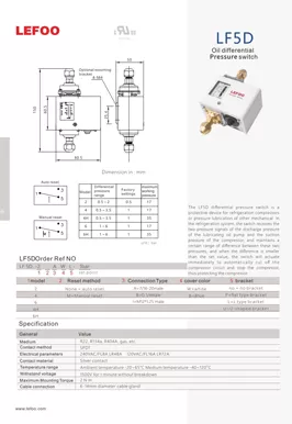 Interruptor de pressão diferencial LF5D do óleo do sistema de refrigeração
